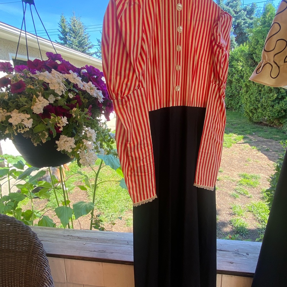 Vintage Red and Black Striped Long Sleeve Dress